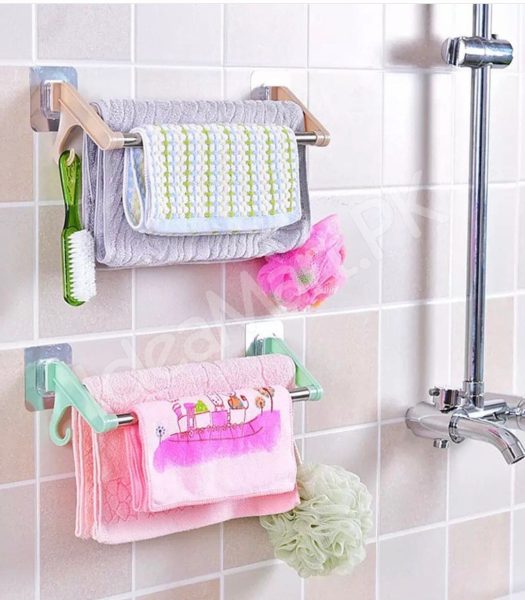 stainless-steel-double-towel-bar-rack-with-hanging-hooks-adhesive-wall-mount-storage-for-bathroom-shower-or-kitchen-product-image