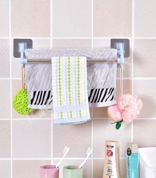 stainless-steel-double-towel-bar-rack-with-hanging-hooks-adhesive-wall-mount-storage-for-bathroom-shower-or-kitchen-product-image