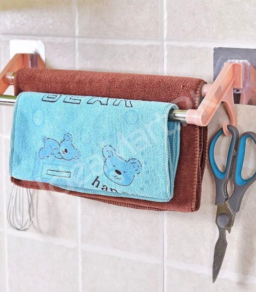 stainless-steel-double-towel-bar-rack-with-hanging-hooks-adhesive-wall-mount-storage-for-bathroom-shower-or-kitchen-product-image