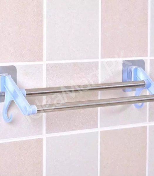 stainless-steel-double-towel-bar-rack-with-hanging-hooks-adhesive-wall-mount-storage-for-bathroom-shower-or-kitchen-product-image