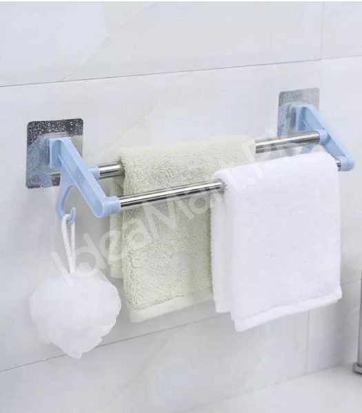 stainless-steel-double-towel-bar-rack-with-hanging-hooks-adhesive-wall-mount-storage-for-bathroom-shower-or-kitchen-product-image