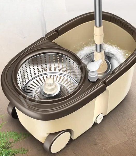 deluxe-spin-mop-and-dual-chamber-bucket-set-with-wheels-soap-dispenser-and-stainless-steel-wringer-for-hands-free-floor-cleaning-product-image