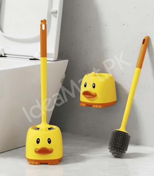 yellow-duck-design-toilet-brush-and-holder-set-for-bathroom-wall-mounted-or-freestanding-with-long-handle-product-image