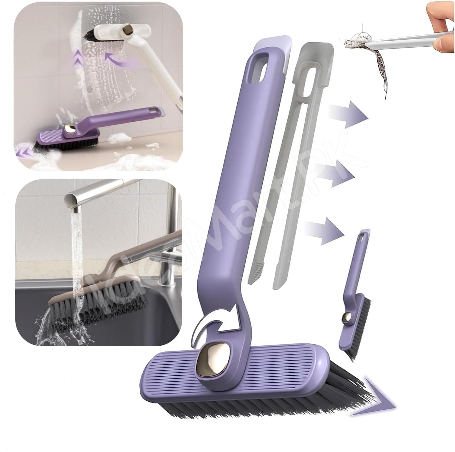 3-in-1-multifunction-cleaning-brush-with-360-rotating-head-v-shaped-bristles-tail-spatula-hair-clip-tool-product-image