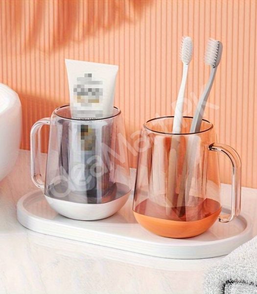 transparent-mouthwash-mug-plastic-tumbler-with-handle-modern-design-for-bathroom-storage-oral-care-product-image