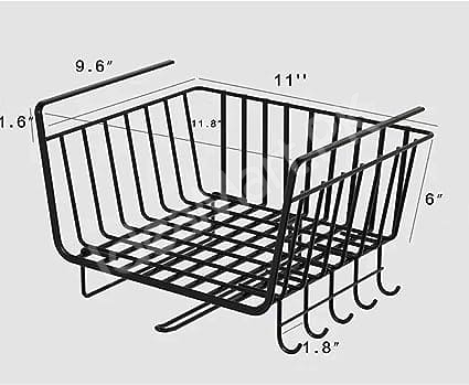 black-metal-wire-under-cabinet-shelf-storage-basket-with-integrated-paper-towel-roll-holder-5-hanging-utensil-hooks-for-kitchen-pantry-product-image