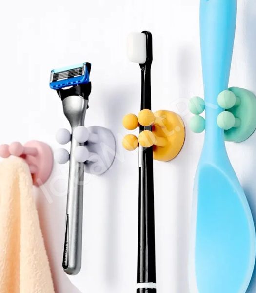 silicone-utility-hook-with-four-leg-elastic-design-multifunctional-self-adhesive-holder-for-toothbrush-kitchen-bathroom-product-image