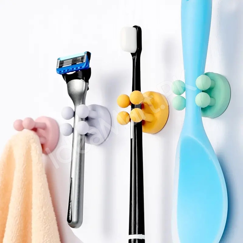 silicone-utility-hook-with-four-leg-elastic-design-multifunctional-self-adhesive-holder-for-toothbrush-kitchen-bathroom-product-image