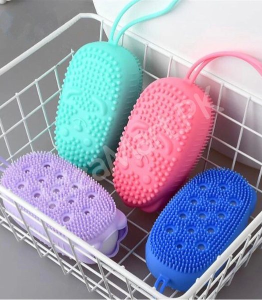 silicone-double-sided-bath-brush-with-soap-holder-soft-bristles-for-full-body-cleaning-spa-and-baby-shower-product-image
