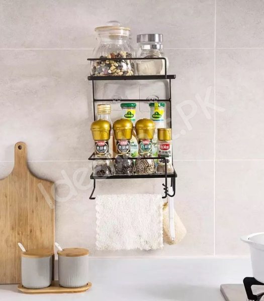 black-metal-wire-double-tier-shower-shelf-with-hanging-hooks-and-towel-bar-for-bathroom-and-kitchen-storage-product-image