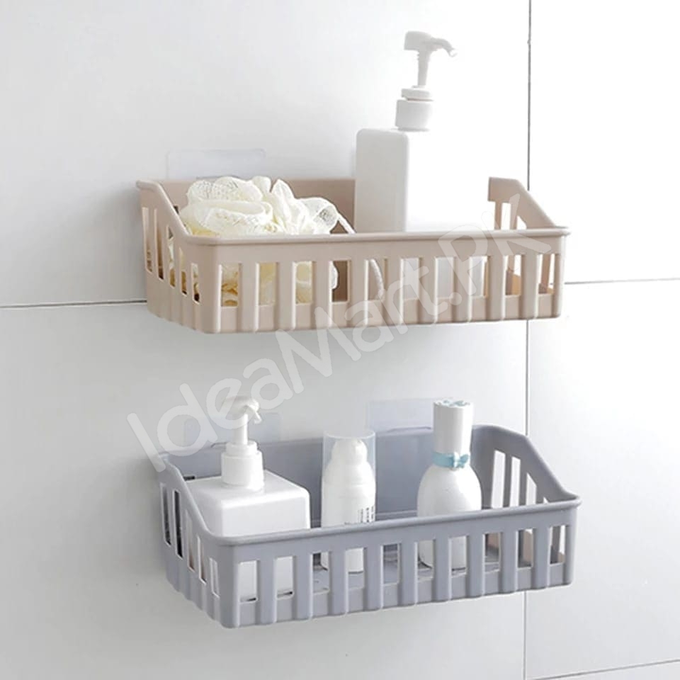 no-drill-adhesive-plastic-bathroom-shower-shelf-kitchen-storage-basket-organizer-for-shampoo-soap-cosmetics-toiletries-product-image