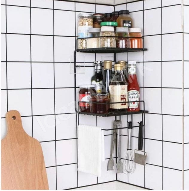 black-metal-wire-double-tier-shower-shelf-with-hanging-hooks-and-towel-bar-for-bathroom-and-kitchen-storage-product-image