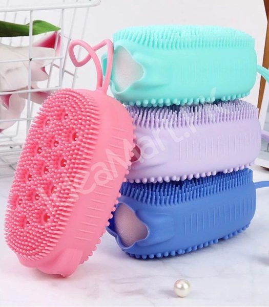 silicone-double-sided-bath-brush-with-soap-holder-soft-bristles-for-full-body-cleaning-spa-and-baby-shower-product-image