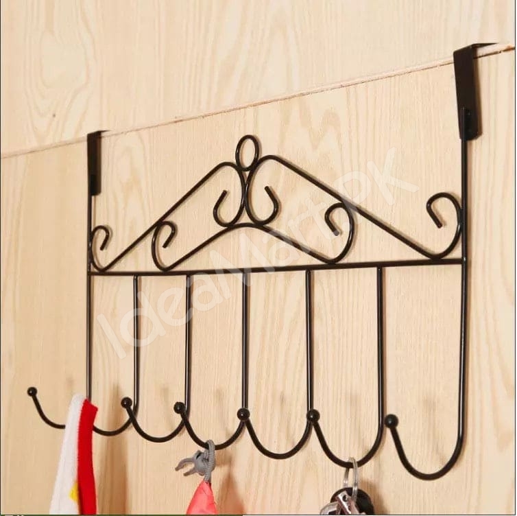 wrought-iron-style-over-the-door-hanger-with-multiple-hooks-for-coats-hats-towels-and-bags-product-image