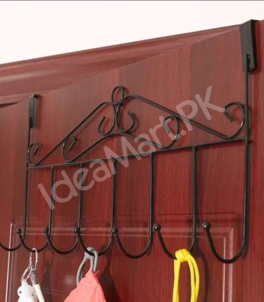wrought-iron-style-over-the-door-hanger-with-multiple-hooks-for-coats-hats-towels-and-bags-product-image