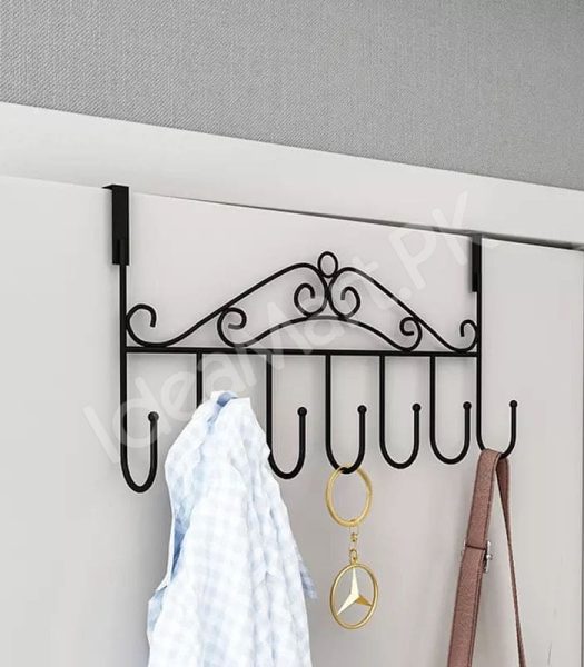 wrought-iron-style-over-the-door-hanger-with-multiple-hooks-for-coats-hats-towels-and-bags-product-image