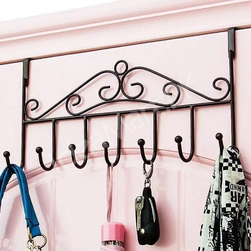 wrought-iron-style-over-the-door-hanger-with-multiple-hooks-for-coats-hats-towels-and-bags-product-image