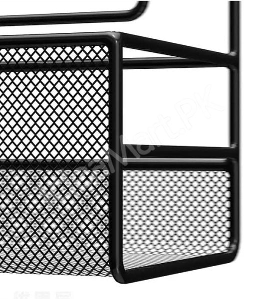 wall-mounted-metal-black-shower-storage-basket-shelf-with-adhesive-installation-and-5-hanging-hooks-for-bathroom-kitchen-storage-product-image