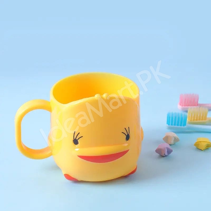 yellow-cartoon-duck-shaped-plastic-cup-with-handle-multi-purpose-kids-bathroom-tumbler-toothbrush-holder-product-image
