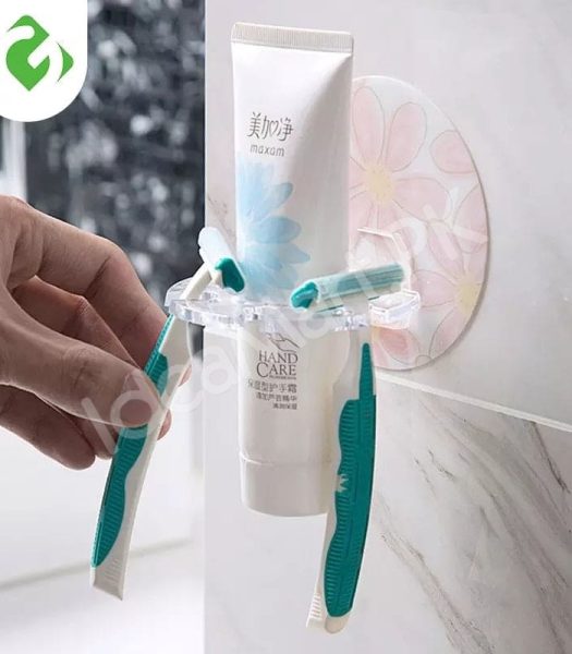 adhesive-bathroom-acrylic-toothbrush-holder-and-toothpaste-organizer-rack-with-multi-slot-wall-mount-design-product-image