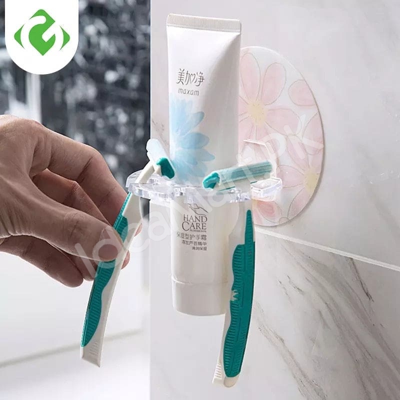 adhesive-bathroom-acrylic-toothbrush-holder-and-toothpaste-organizer-rack-with-multi-slot-wall-mount-design-product-image