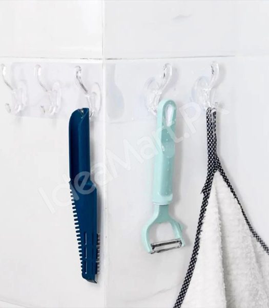 flexible-transparent-6-hook-adhesive-utility-strip-hanger-wall-mount-storage-for-bathroom-towels-kitchen-tools-home-goods-product-image