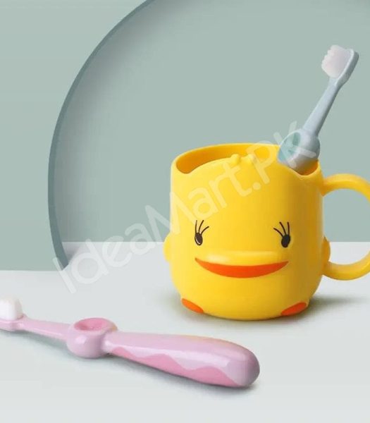 yellow-cartoon-duck-shaped-plastic-cup-with-handle-multi-purpose-kids-bathroom-tumbler-toothbrush-holder-product-image
