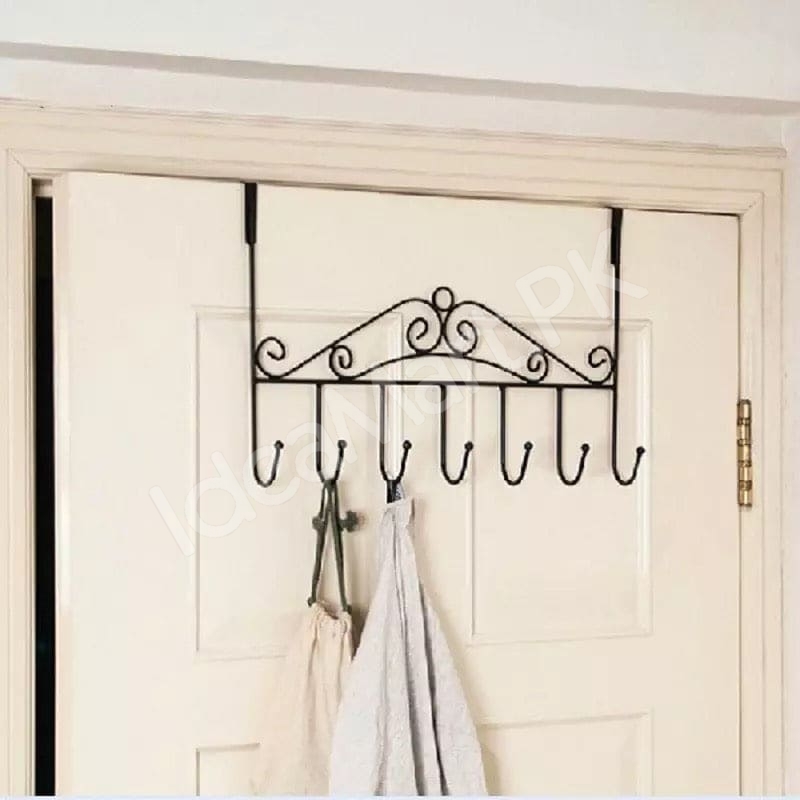 wrought-iron-style-over-the-door-hanger-with-multiple-hooks-for-coats-hats-towels-and-bags-product-image
