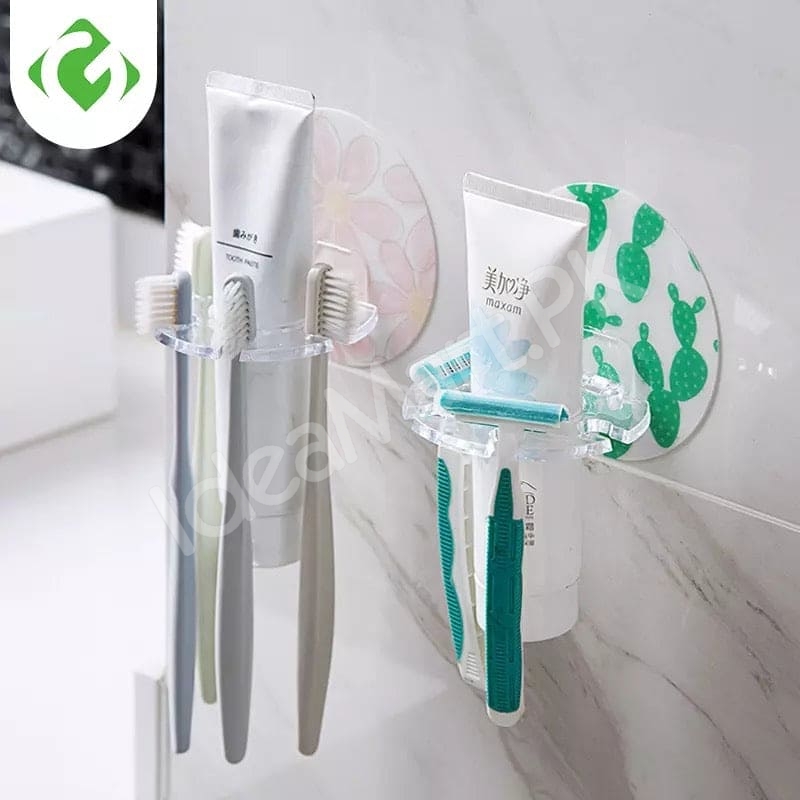 adhesive-bathroom-acrylic-toothbrush-holder-and-toothpaste-organizer-rack-with-multi-slot-wall-mount-design-product-image