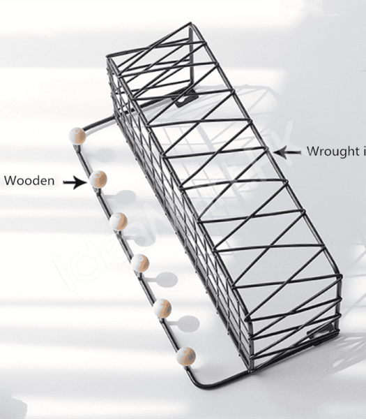 metal-criss-cross-wall-shelve-with-5-wooden-hanging-hooks-multi-purpose-key-coat-entryway-storage-home-decor-display-product-image