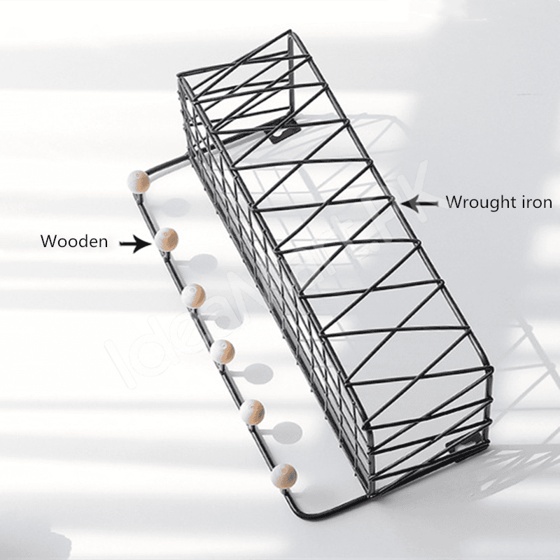 metal-criss-cross-wall-shelve-with-5-wooden-hanging-hooks-multi-purpose-key-coat-entryway-storage-home-decor-display-product-image