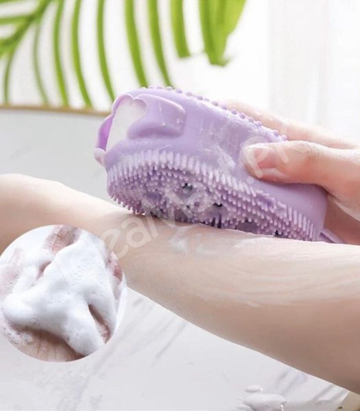silicone-double-sided-bath-brush-with-soap-holder-soft-bristles-for-full-body-cleaning-spa-and-baby-shower-product-image
