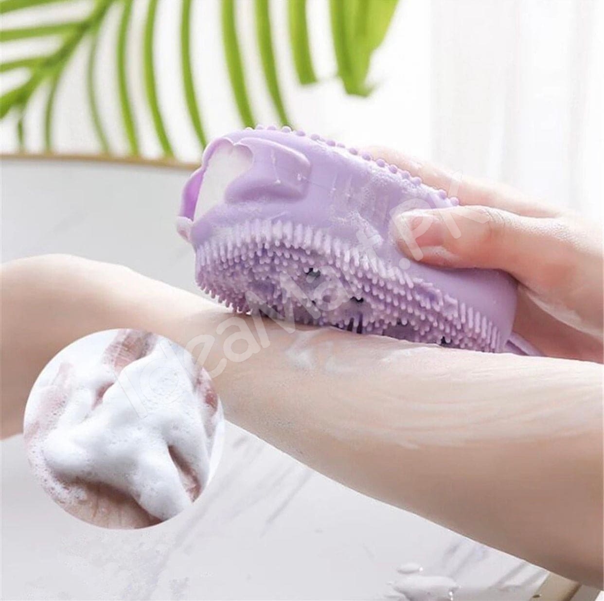 silicone-double-sided-bath-brush-with-soap-holder-soft-bristles-for-full-body-cleaning-spa-and-baby-shower-product-image