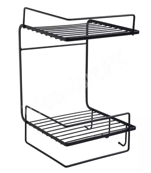 black-metal-wire-double-tier-shower-shelf-with-hanging-hooks-and-towel-bar-for-bathroom-and-kitchen-storage-product-image