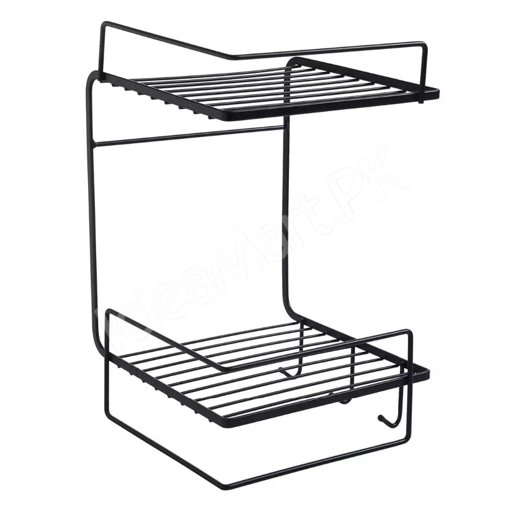 black-metal-wire-double-tier-shower-shelf-with-hanging-hooks-and-towel-bar-for-bathroom-and-kitchen-storage-product-image