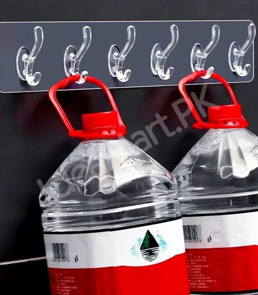 flexible-transparent-6-hook-adhesive-utility-strip-hanger-wall-mount-storage-for-bathroom-towels-kitchen-tools-home-goods-product-image