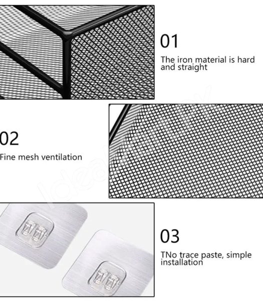 wall-mounted-metal-black-shower-storage-basket-shelf-with-adhesive-installation-and-5-hanging-hooks-for-bathroom-kitchen-storage-product-image