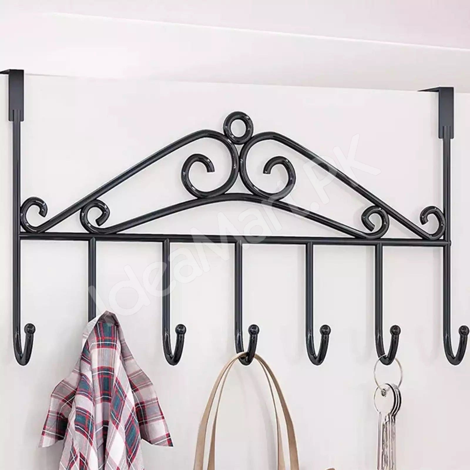 wrought-iron-style-over-the-door-hanger-with-multiple-hooks-for-coats-hats-towels-and-bags-product-image