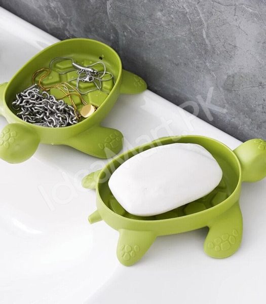 cute-green-slotted-turtle-soap-holder-dish-bathroom-countertop-shower-bar-drainer-product-image